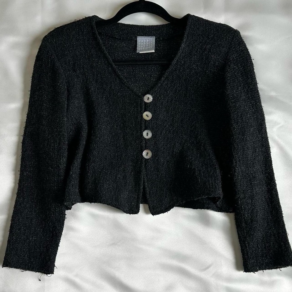 VINTAGE 2000s Cropped Knit Cardigan Sweater Abalone Button Front Size-6 petite